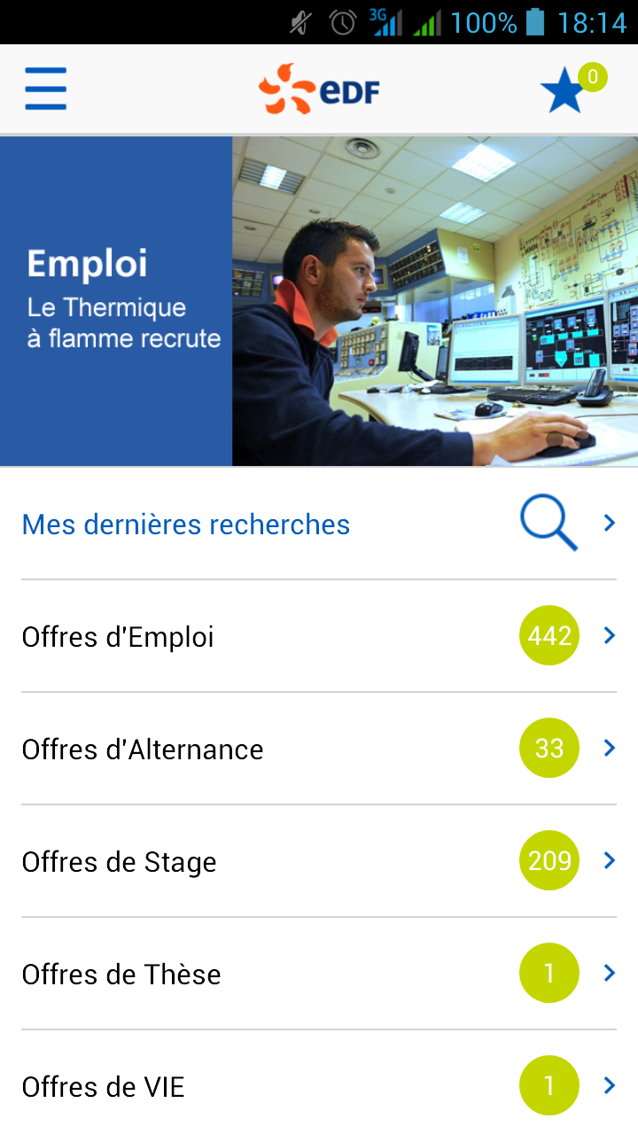 Android application EDF recrute screenshort