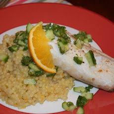 Halibut with Herb-Citrus Salsa and Israeli Couscous 