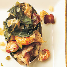 Bread Stuffing with Crawfish, Bacon, and Collard Greens