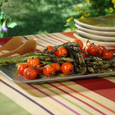 Asparagus and Tomato Skewers with Honey Mustard-Horseradish Sauce