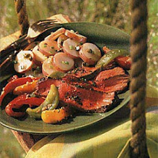 Grilled Rib-Eye Steaks with Roasted Peppers