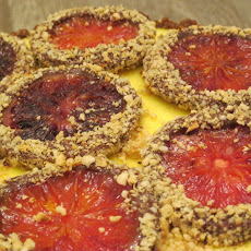 Hazelnut-Gingersnap crusted Ricotta Tarte with Candied Blood Oranges