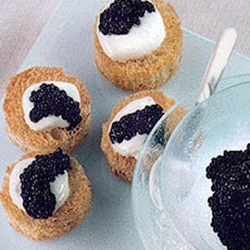 Toasted Brioche Rounds with Creme Fraiche and Caviar