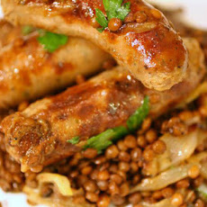 One-Pot Sausages and Lentils with Sweet Roasted Shallots
