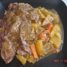 Slow Cooked Beef Roast and Vegetables With Horseradish Gravy