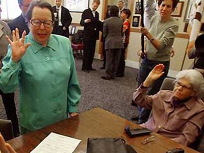Picture of Phyllis Lyon and Del Martin first legally married lesbian couple in San Francisco