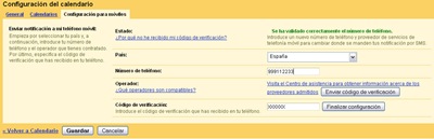 Configuración para móviles del calendario