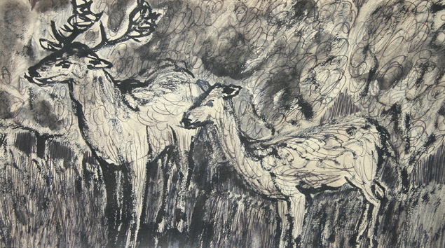 deer (2004 ~ 15 x 30 cm ~ mixed technique on paper)