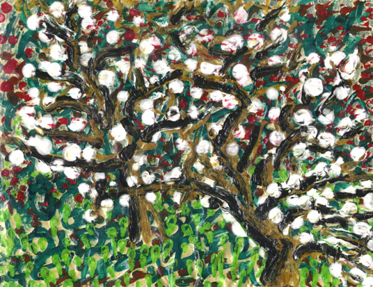 flowering orchard (1986 ~ 20 x 30 cm ~ marker, gouache, toothpaste on paper)