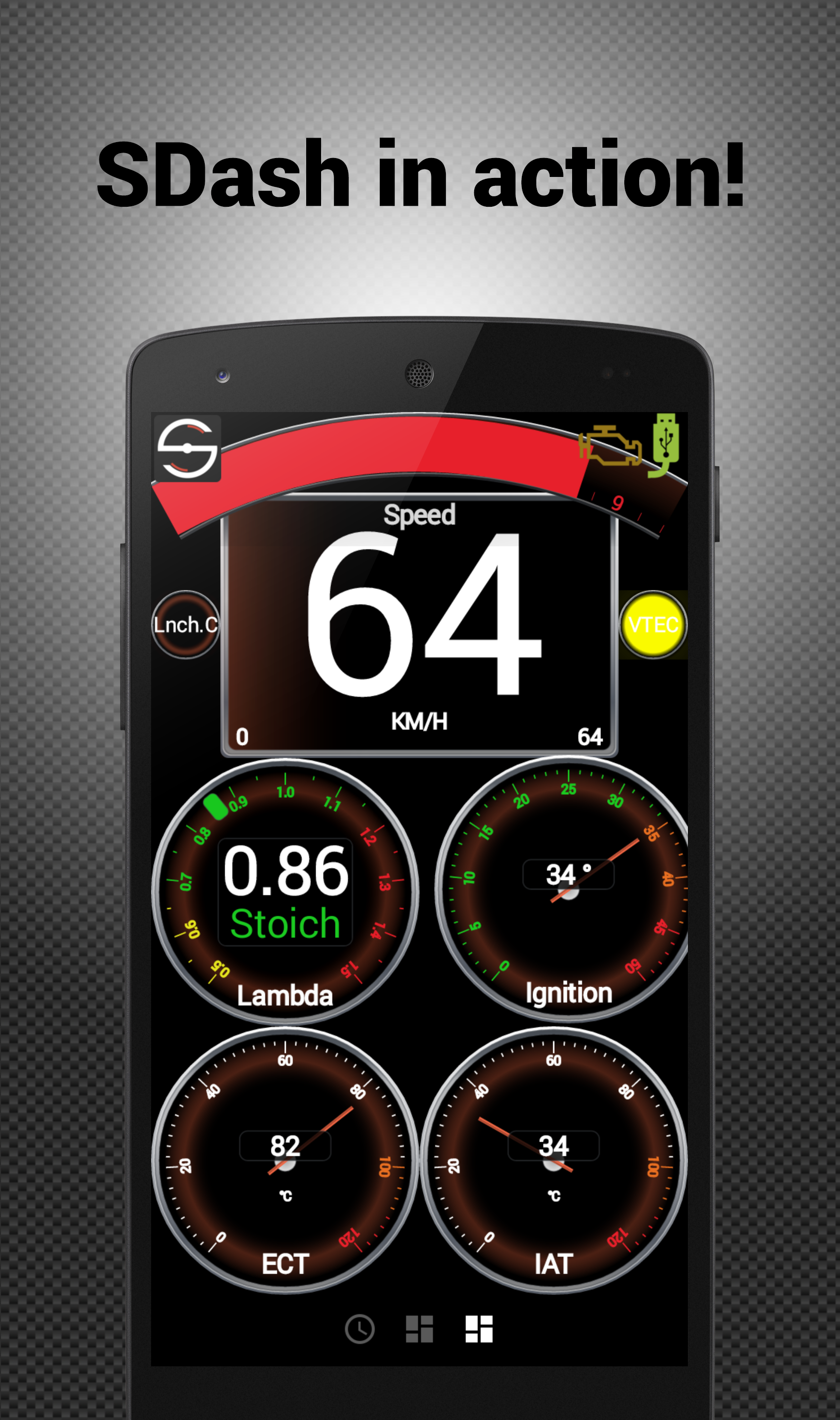 Android application SDash - Hondata Bluetooth screenshort
