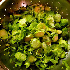 Pasta with Brussels Sprouts, Guanciale Bits, Lemon and Almonds