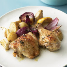 Baked Chicken with Onions, Potatoes, Garlic, and Thyme