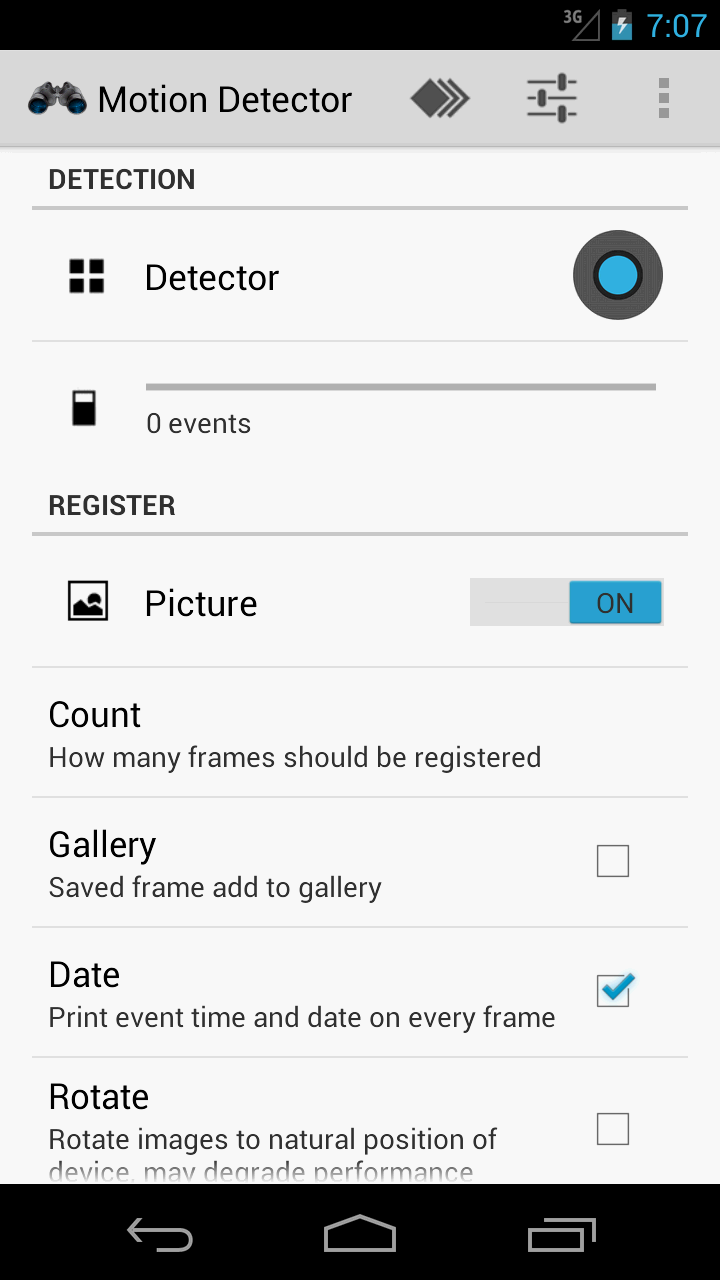 Android application Motion Detector screenshort