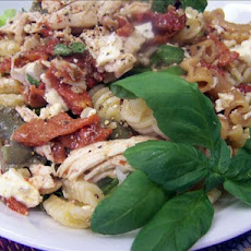 Chicken, Roasted Capsicum, Feta and Walnut Pasta Salad