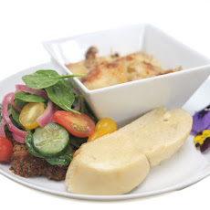 Beef Tenderloin Milanese with Spinach and Cucumber Salads