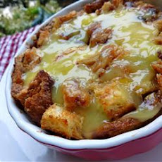 Rum Raisin Bread Pudding with Warm Vanilla Sauce