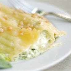 Arugula & Pea Manicotti with Toasted Pine Nuts