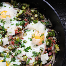 Skillet Eggs with Asparagus, Pancetta, and Parmesan