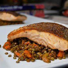 Pan Seared Salmon w/ French Green Lentils