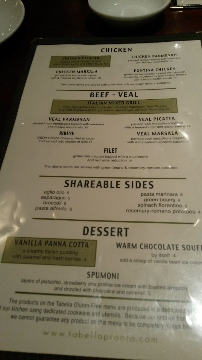 GF menu (back) at Tabella