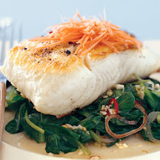 Grilled Halibut with Tatsoi and Spicy Thai Chiles