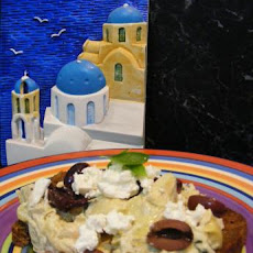 Greek Scramble With Artichokes, Black Olives and Feta