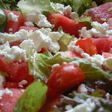 Watermelon Feta Tomato Salad with Basil Vinaigrette