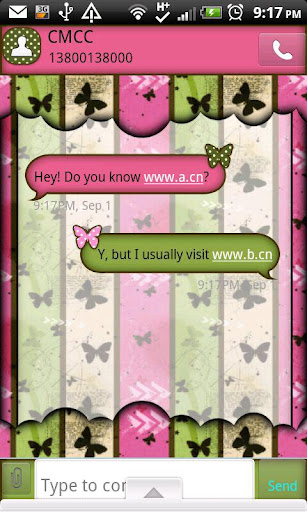 GO SMS THEME GirlyButterfly
