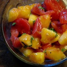 Summer Spectacular Heirloom Tomato and Peach Bruschetta