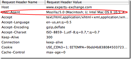 Request to Experts Exchange using normal (default) user agent.
