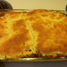Grandmas Hamburger Pie With Cornbread Topping