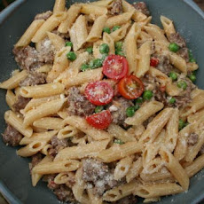 Penne With Sausage, Peas and Mascarpone