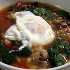 Vegetable Barley Soup with Poached Egg