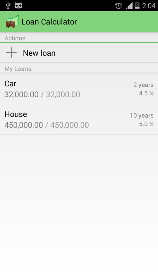 Android application Loan Calculator+ screenshort