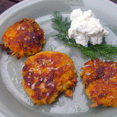Sweet potato pancake with chevre and dill