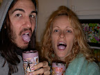 Blueberry-banana IN OUR MOUTHS (in December, note the hoodie and robe)