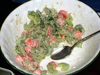 Crunch salad of the day: celery, carrots, green bell peppers, alfalfa sprouts in a tahini based dressing