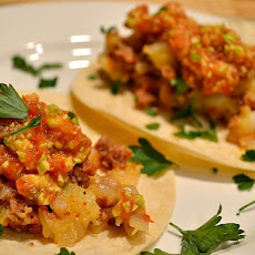 Potato Chorizo Tacos with Avocado Salsa