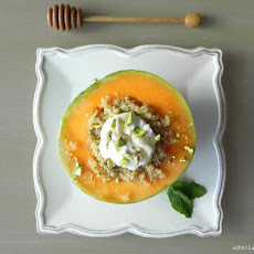 Charentais Melon with Spiced Quinoa, Yogurt, and Pistachio