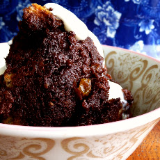 Chocolate Rum Raisin Bread Pudding with Spiced Rum Sauce