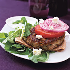 Greek Burger with Arugula, Tomatoes, and Feta