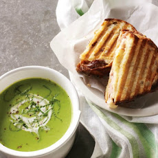 Spring Pea Soup with Grilled Ham and Cheese