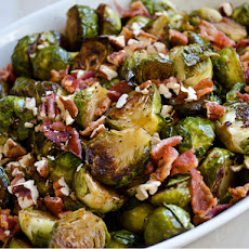 Roasted Brussels Sprouts with Bacon, Pecans and Maple-Balsamic Vinaigrette