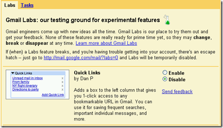 Gmail Labs (screenshot)