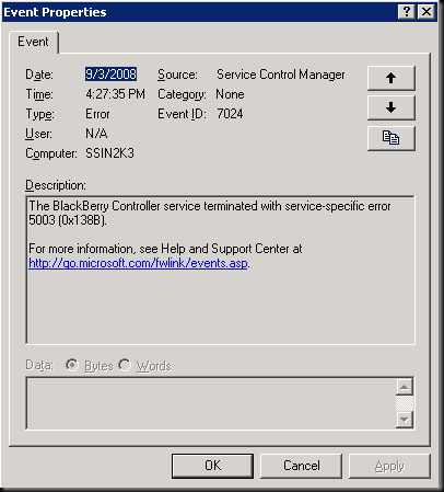 blackberry controller service error