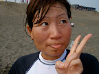 Aya skimmed hard today and tasted sand like a true skimboarder