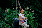 Aya taking a seat in Shizen Kyoiku Park