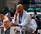 Quick cell phone call between festival duties