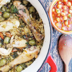 Chicken and Brown Rice with Olives and Chickpea Tomato Sauce
