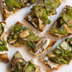 Goat Cheese Toasts with Asparagus-Mushroom Ragu Recipe